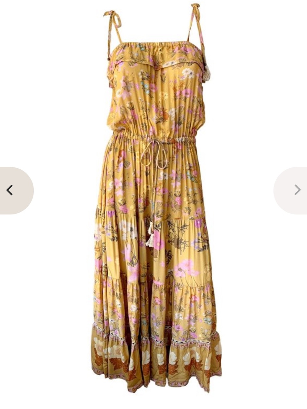 SPELL & the Gypsy Collective  Mustard wildflower Maxi Dress with Tassel Ties